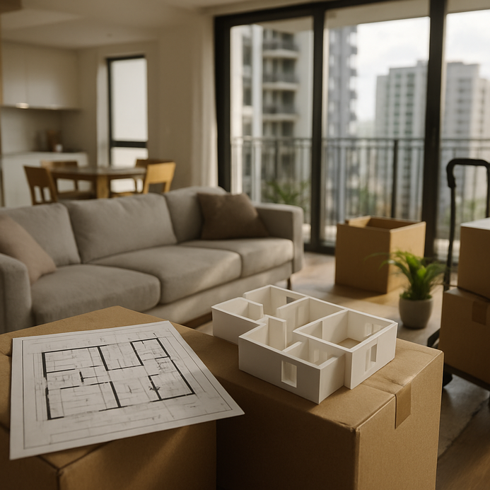 alt_text: A guide for moving into a 3BHK high-rise apartment, focusing on design and logistics.