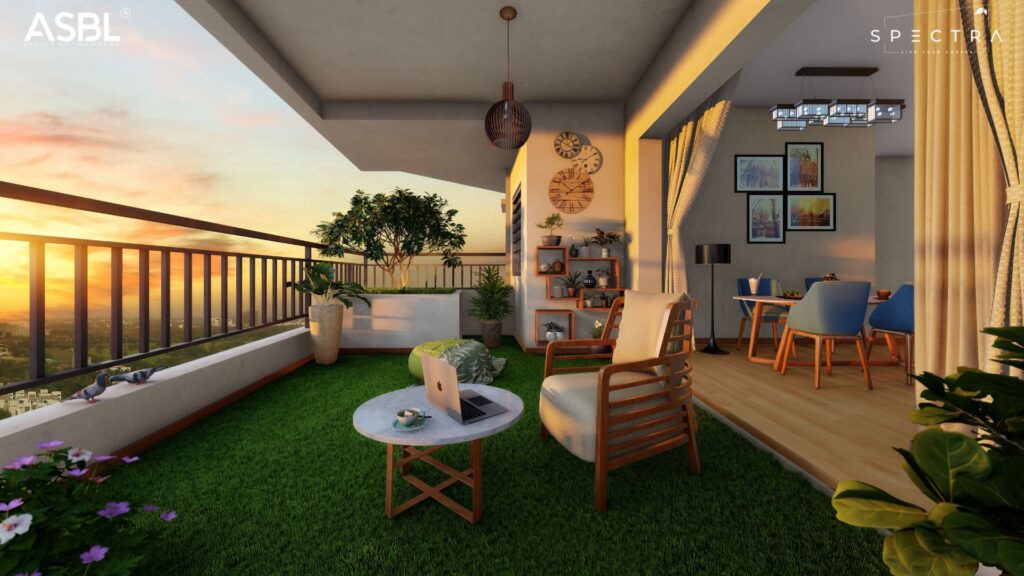 the outdoor living balcony of ASBL Spectra located in the financial district Gachibowli