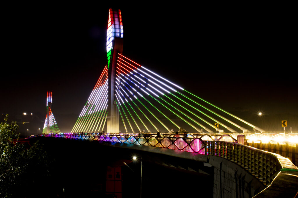 The cable-stayed bridge at Durgam Cheruvu, a symbol of modern Hyderabad.